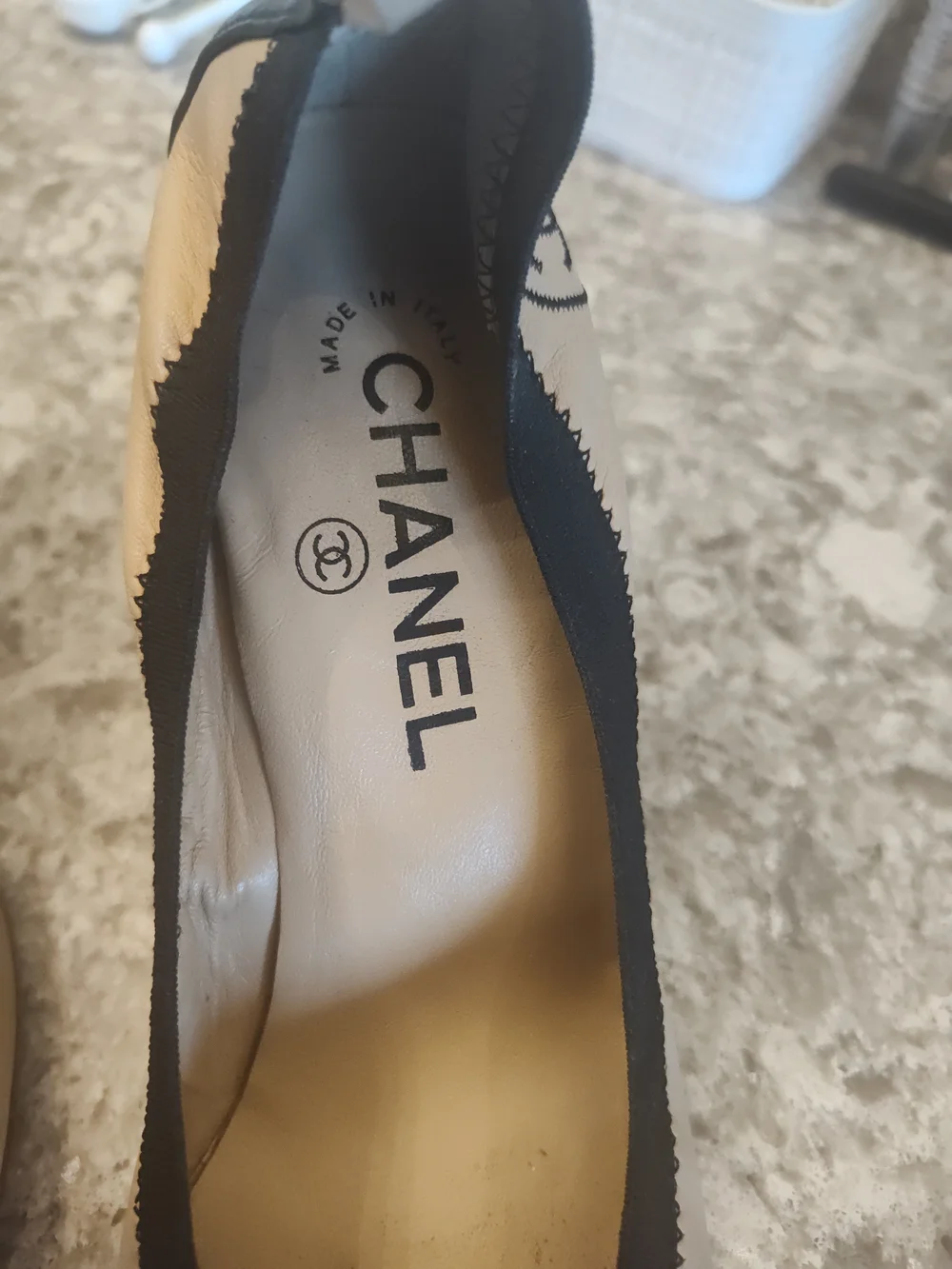 Chanel Two-Tone Beige and Black Leather Pumps Size 38.5